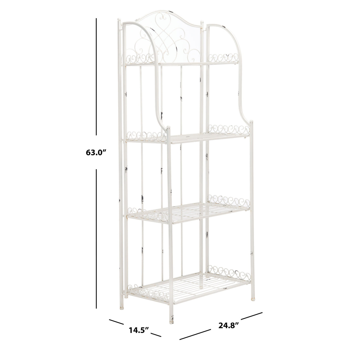 SAFAVIEH Bryn Victorian Wrought Iron 4-Tier Outdoor Bakers Rack - 25 In. W x 15 In. D x 63 In. H - 25Wx15Dx63H