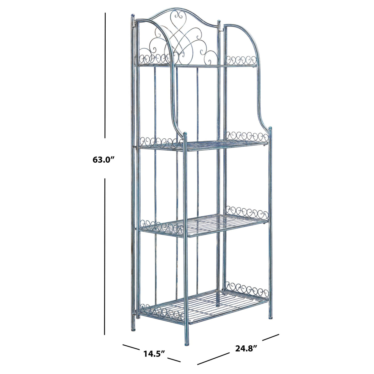 SAFAVIEH Bryn Victorian Wrought Iron 4-Tier Outdoor Bakers Rack - 25 In. W x 15 In. D x 63 In. H - 25Wx15Dx63H