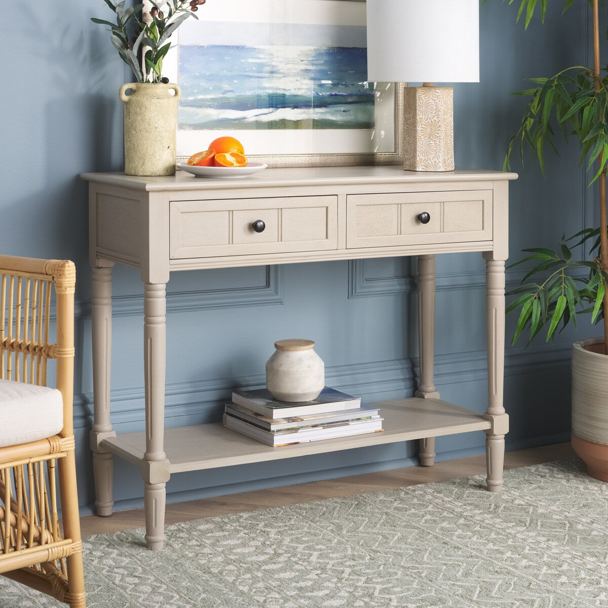 SAFAVIEH Camilla Grey 2-Drawer Console Table - 35.8" x 13.8" x 29.5" - 36Wx14Dx30H