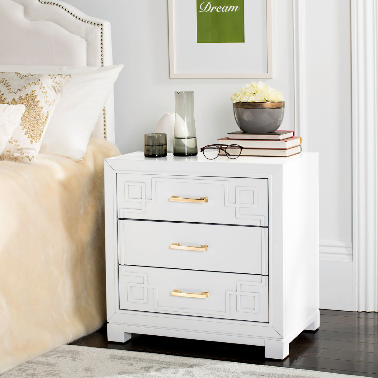 SAFAVIEH Caren 3-Drawer Greek Key Nightstand