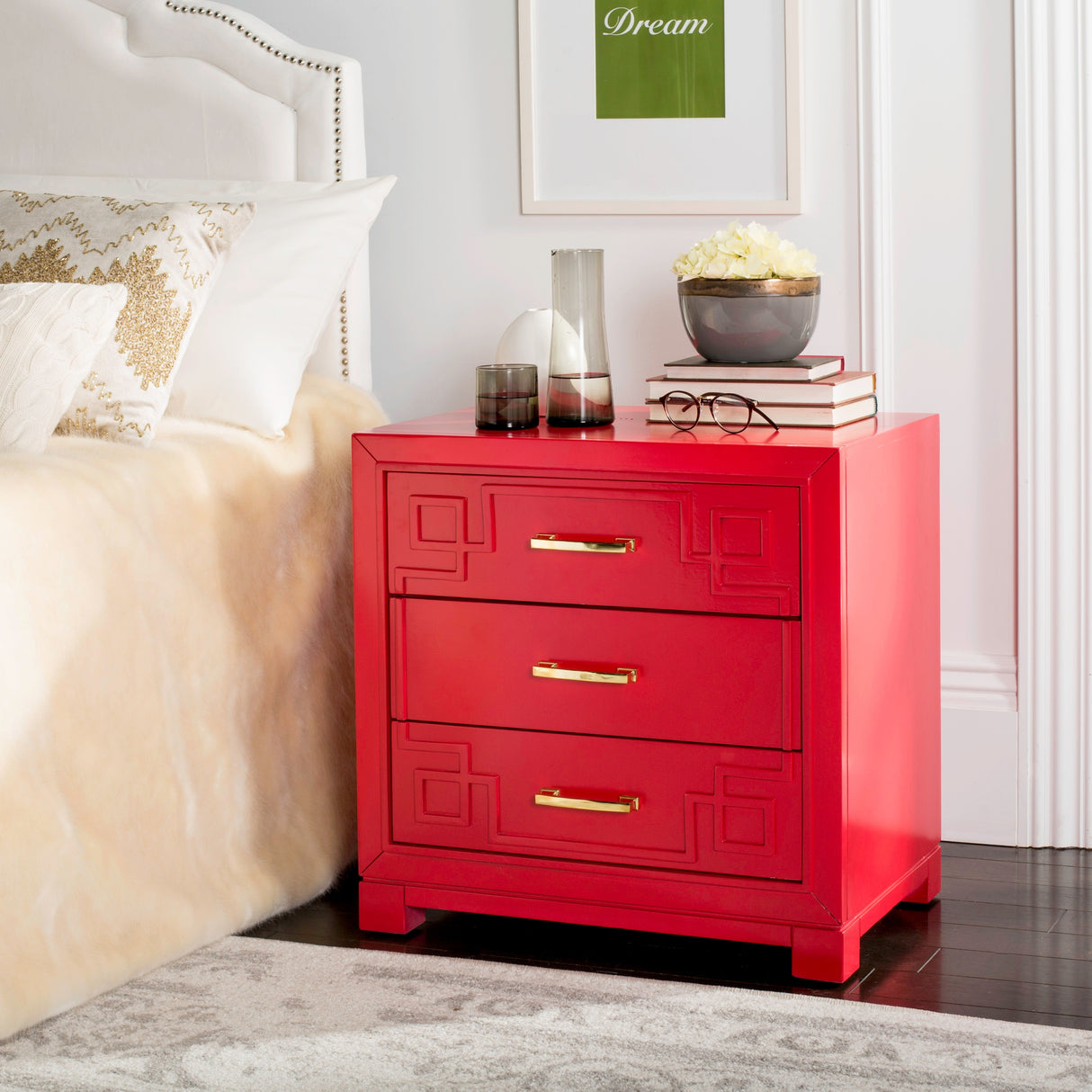 SAFAVIEH Caren 3-Drawer Greek Key Nightstand