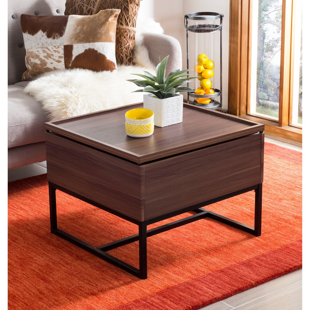 SAFAVIEH Carla Dark Oak/ Black Lift-Top Coffee Table - 23.6" x 23.6" x 17.9" - 24Wx24Dx18H