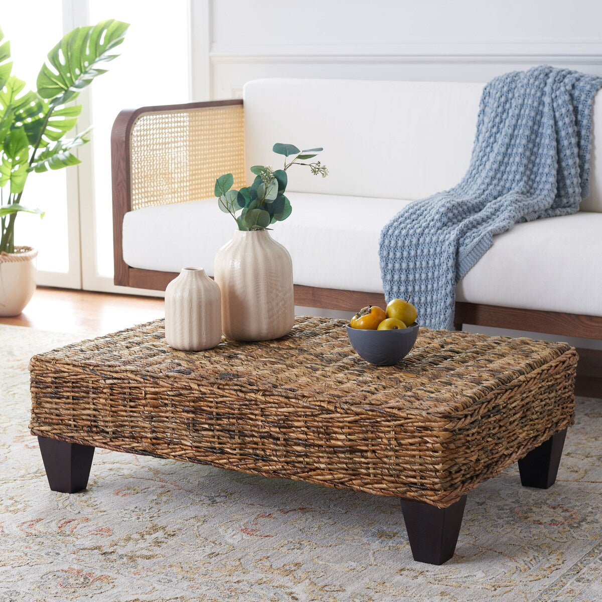 SAFAVIEH Caron Washed Natural Wicker Bench - 41" W x 28" D x 12" H - 41Wx28Dx12H