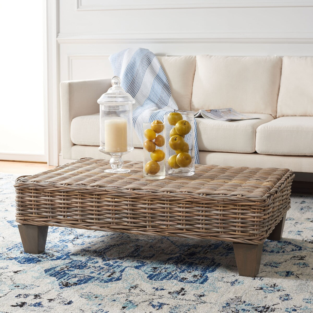 SAFAVIEH Caron Washed Natural Wicker Bench - 41" W x 28" D x 12" H - 41Wx28Dx12H