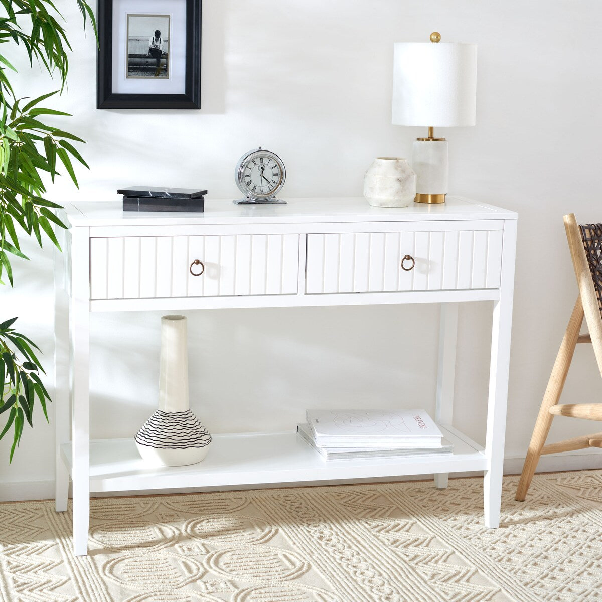 SAFAVIEH Cathern White 2-Drawer Console Table - 42" W x 14" L x 31" H - 42Wx14Dx31H