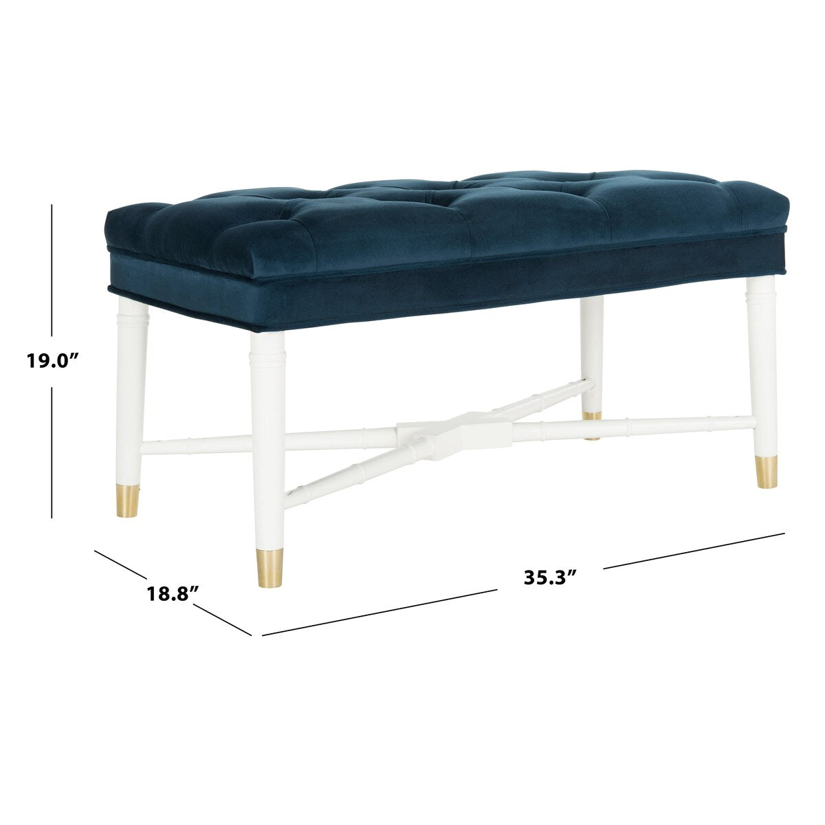 SAFAVIEH Cathie Glam Navy And White Tufted Bench - 35.3" x 18.8" x 19" - 35Wx19Dx19H