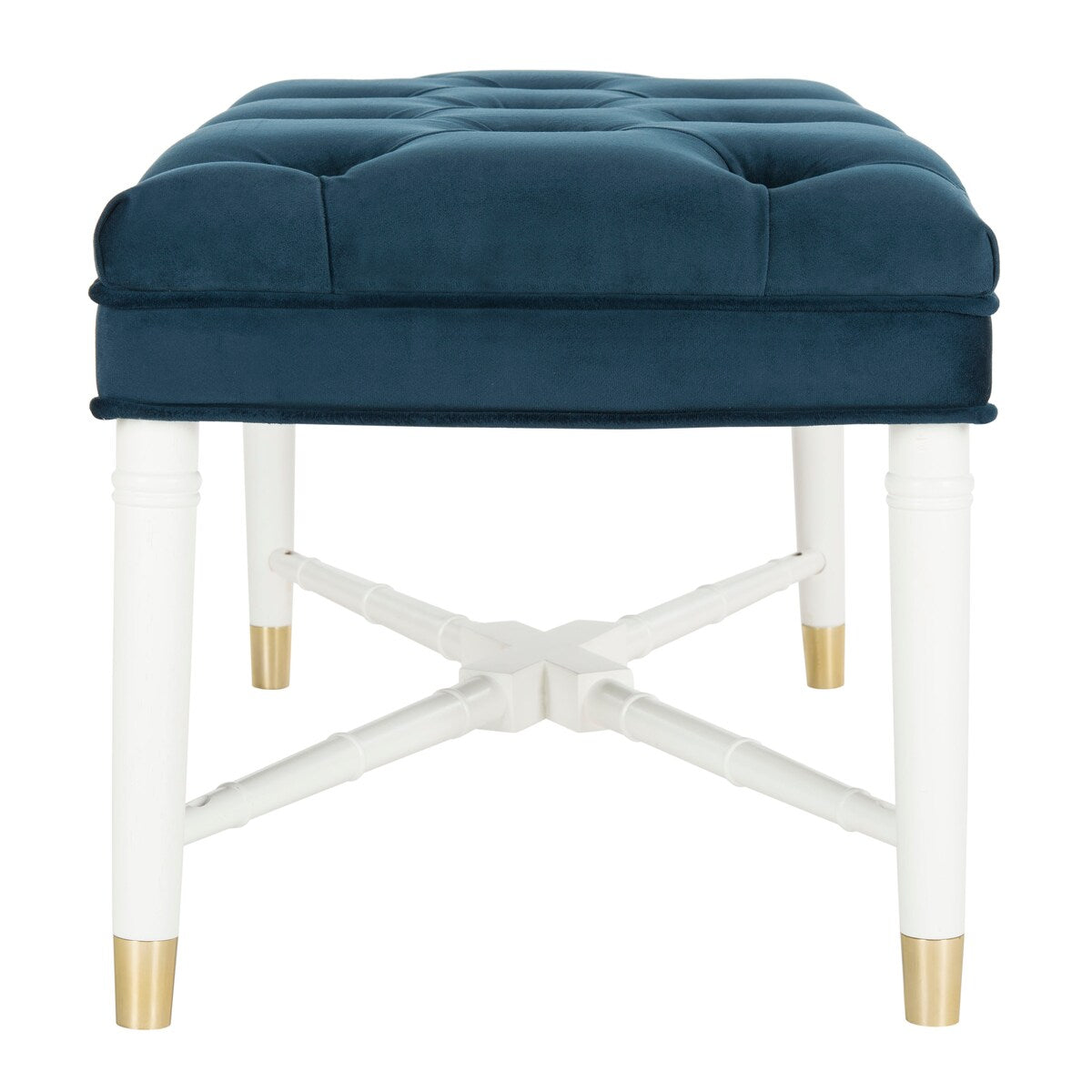 SAFAVIEH Cathie Glam Navy And White Tufted Bench - 35.3" x 18.8" x 19" - 35Wx19Dx19H