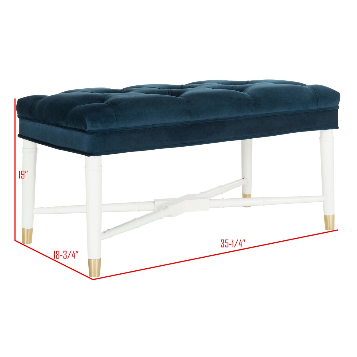 SAFAVIEH Cathie Glam Navy And White Tufted Bench - 35.3" x 18.8" x 19" - 35Wx19Dx19H