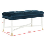 SAFAVIEH Cathie Glam Navy And White Tufted Bench - 35.3" x 18.8" x 19" - 35Wx19Dx19H