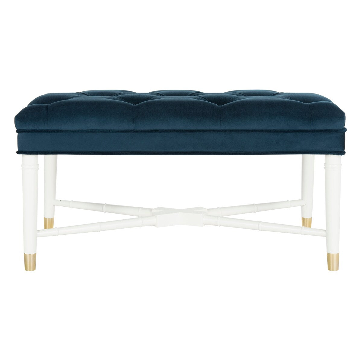 SAFAVIEH Cathie Glam Navy And White Tufted Bench - 35.3" x 18.8" x 19" - 35Wx19Dx19H