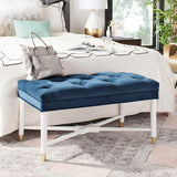 SAFAVIEH Cathie Glam Navy And White Tufted Bench - 35.3" x 18.8" x 19" - 35Wx19Dx19H