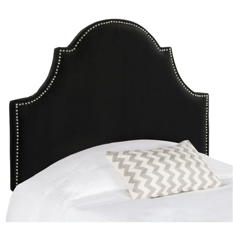 SAFAVIEH Chana Black Velvet Upholstered Arched Headboard - Silver Nailhead (Twin)