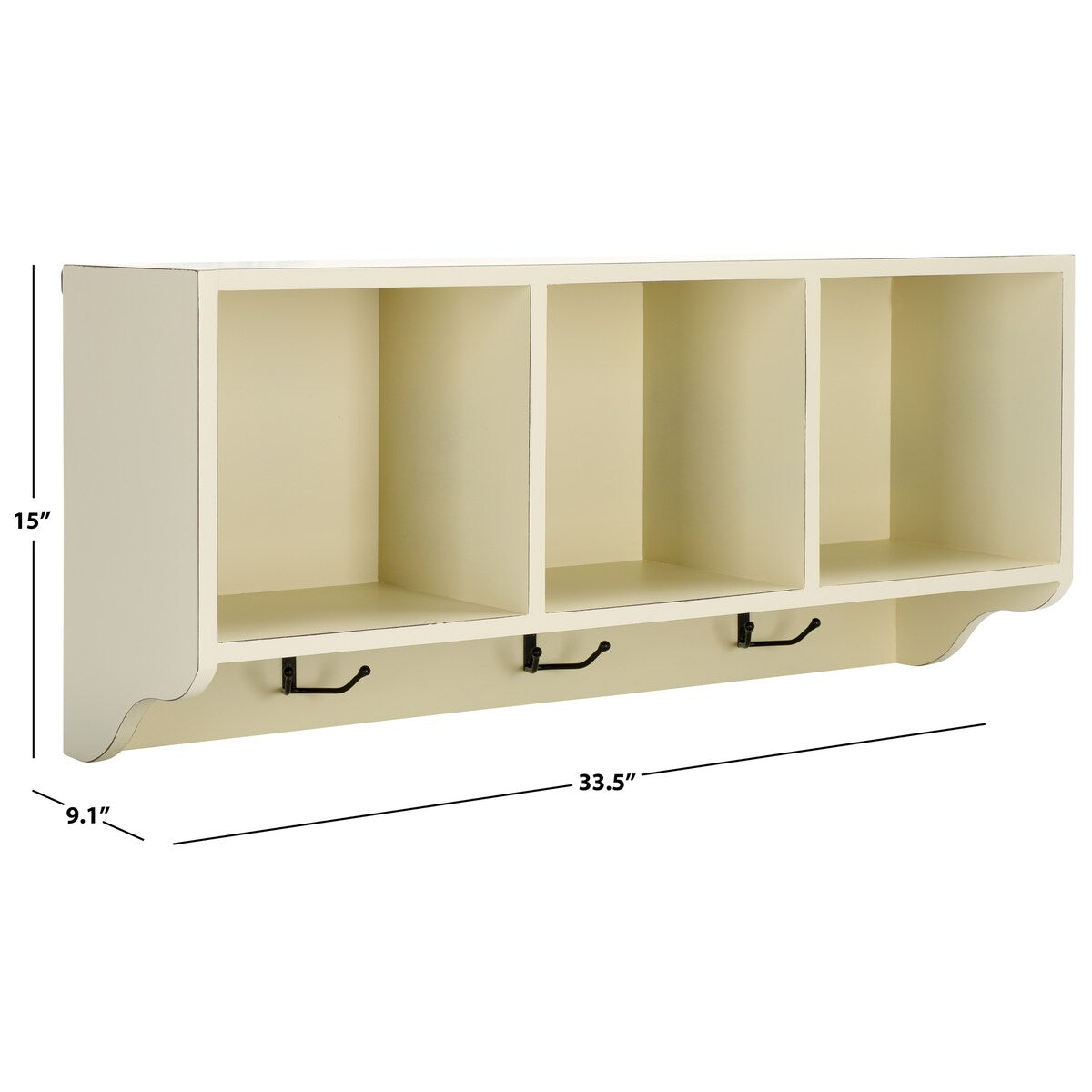 SAFAVIEH Chandita White 3-Hook 3-Shelf Wall Shelf - 33.5" x 9.1" x 15" - 34Wx9Dx15H