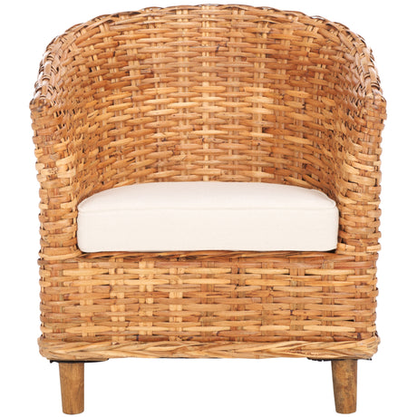 SAFAVIEH Charla Rattan Barrel Chair with Cushion - 29.1" x 27.2" x 32.7" - 29Wx27Dx33H