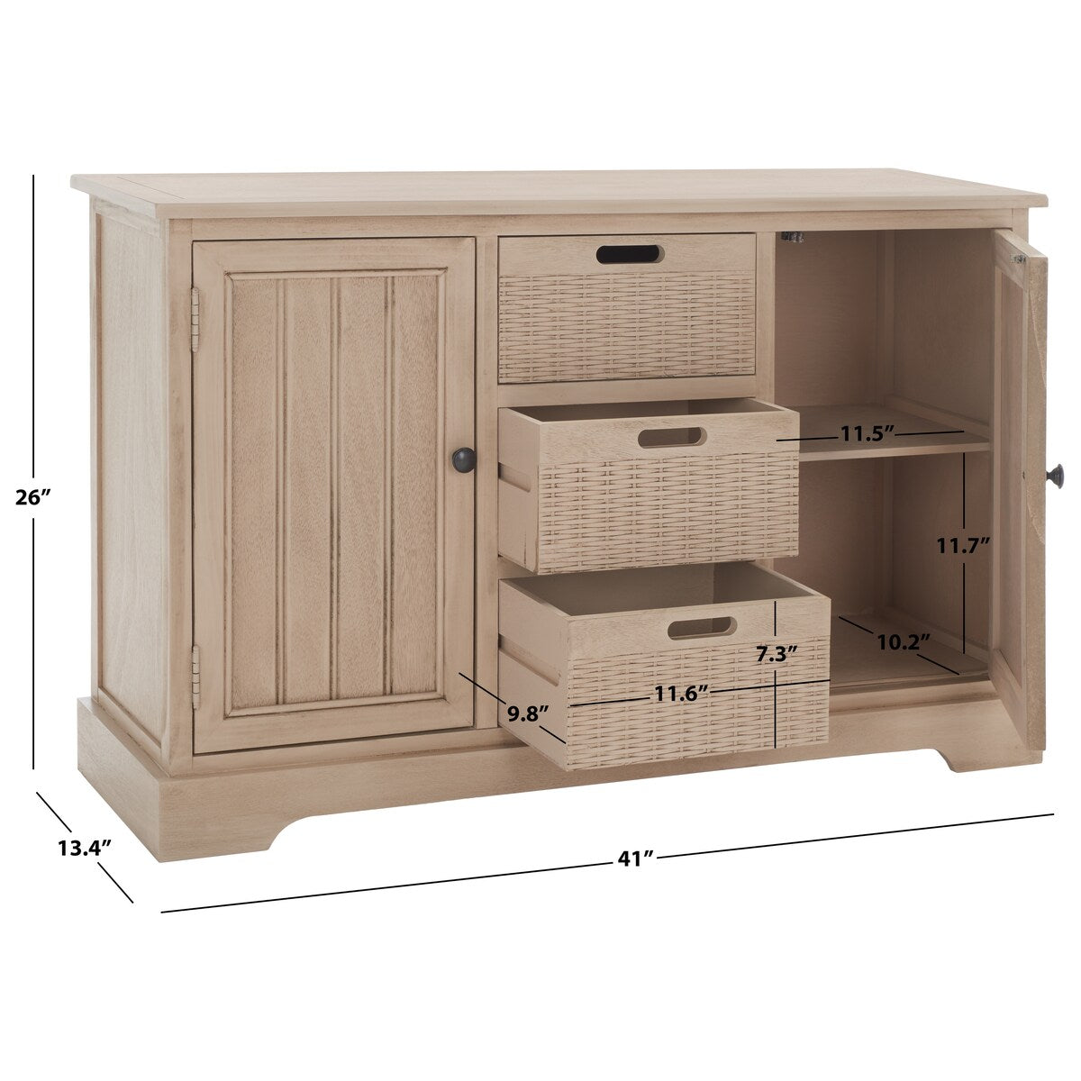 SAFAVIEH Cilla 2-Drawer And 3 Removable Baskets - 39.8" W x 12.5" L x 29.5" H - 41Wx13Dx26H