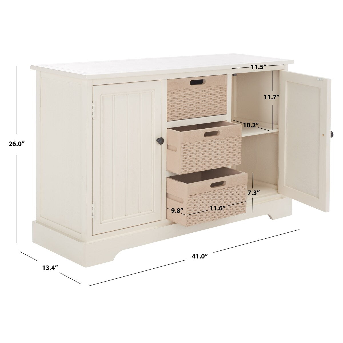 SAFAVIEH Cilla 2-Drawer And 3 Removable Baskets - 39.8" W x 12.5" L x 29.5" H - 41Wx13Dx26H