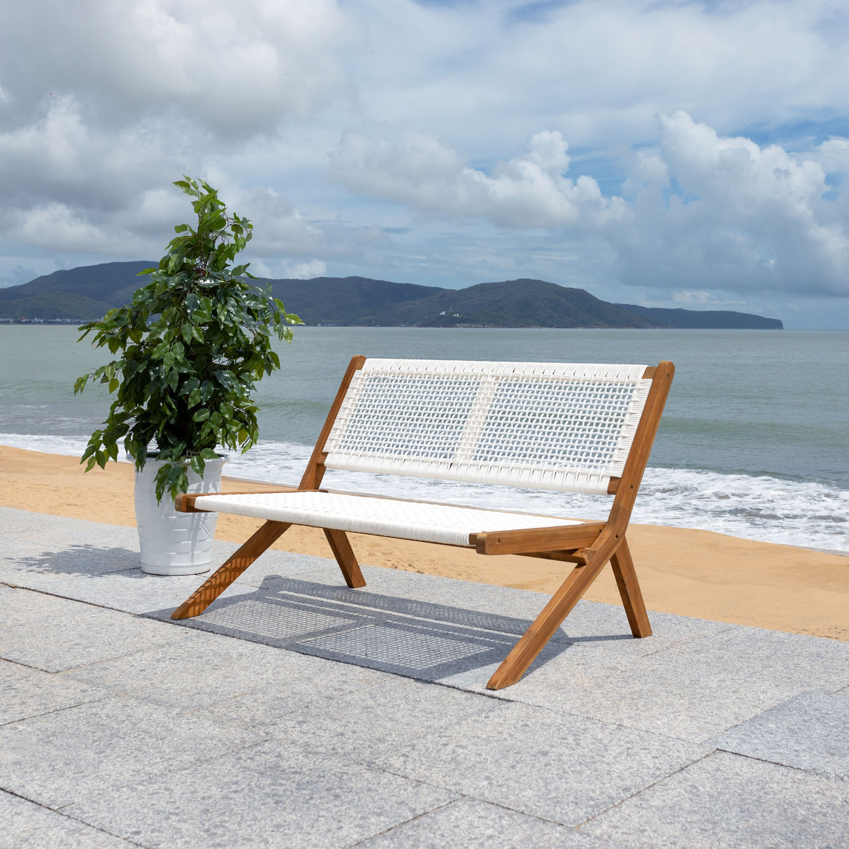 SAFAVIEH Cimen Outdoor Solid Wood Foldable Bench - 45Wx30Dx30H