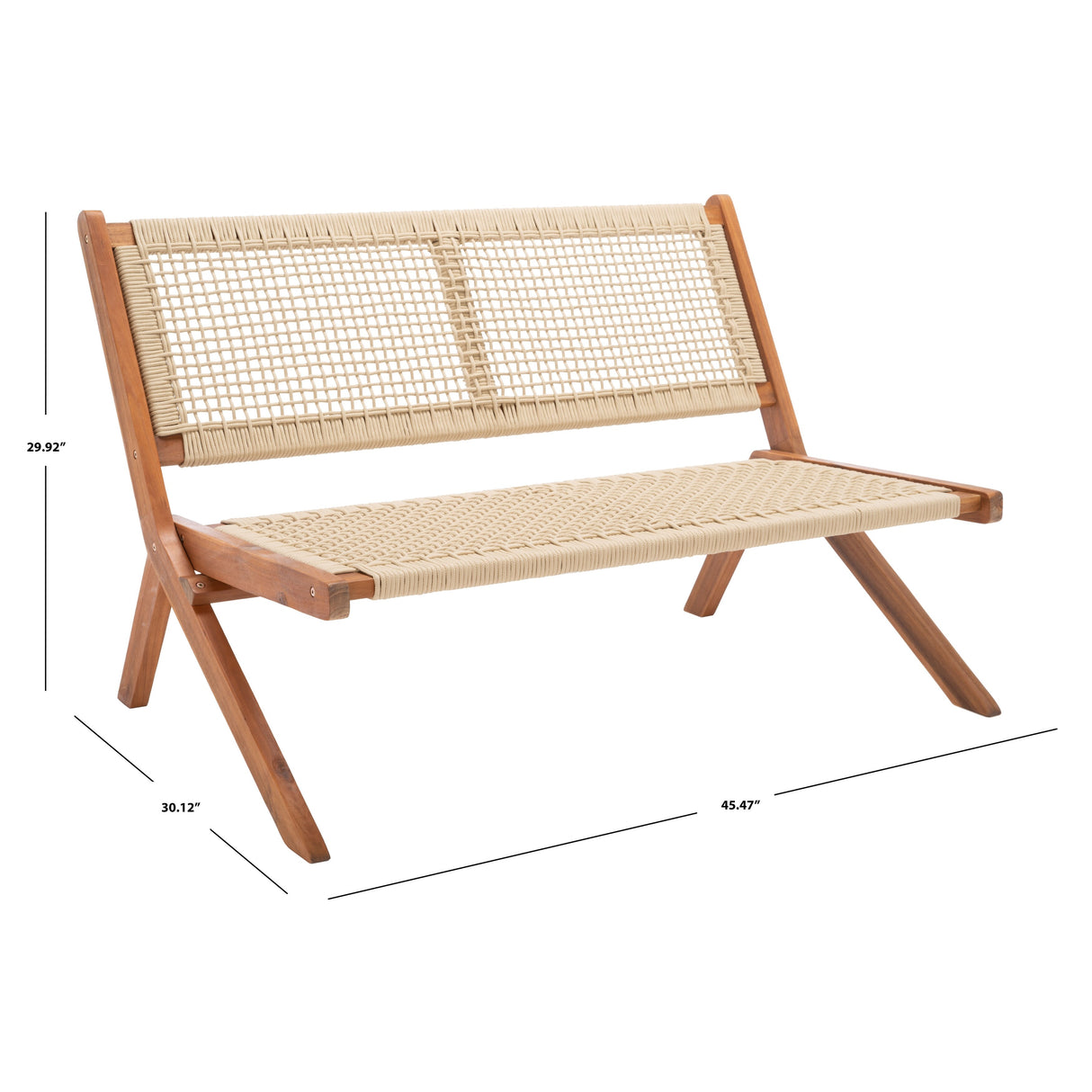 SAFAVIEH Cimen Outdoor Solid Wood Foldable Bench - 45Wx30Dx30H