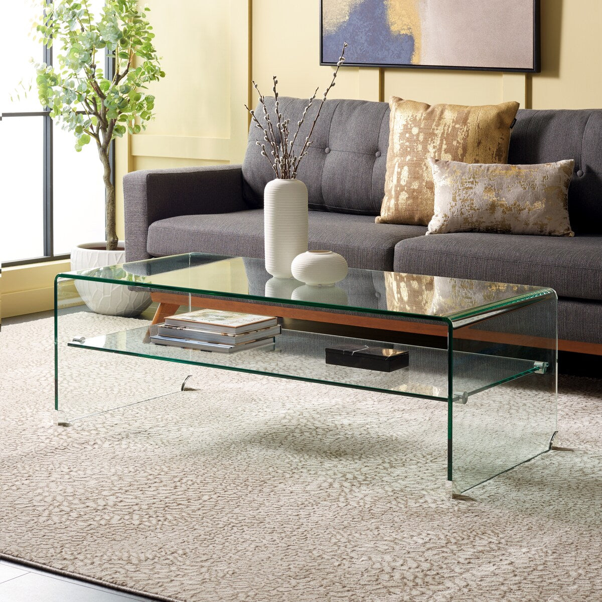 SAFAVIEH Clarabelle Tempered Glass Coffee Table - 47" W x 24" D x 17" H - 47Wx24Dx17H