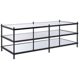 SAFAVIEH Cloe Glass 3-Tier Storage Display Coffee Table - 47.5" W x 20" L x 17.5" H - 48Wx20Dx18H