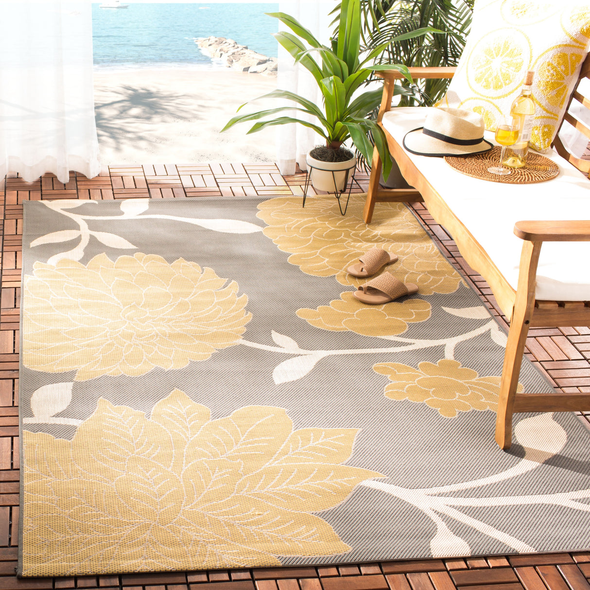 SAFAVIEH Courtyard Damaris Floral Indoor/ Outdoor Waterproof Patio Backyard Rug