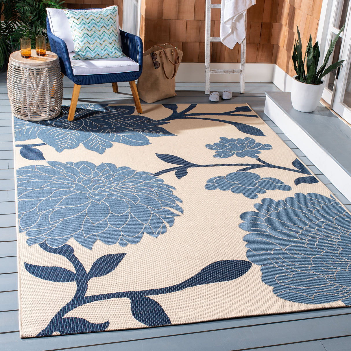 SAFAVIEH Courtyard Damaris Floral Indoor/ Outdoor Waterproof Patio Backyard Rug