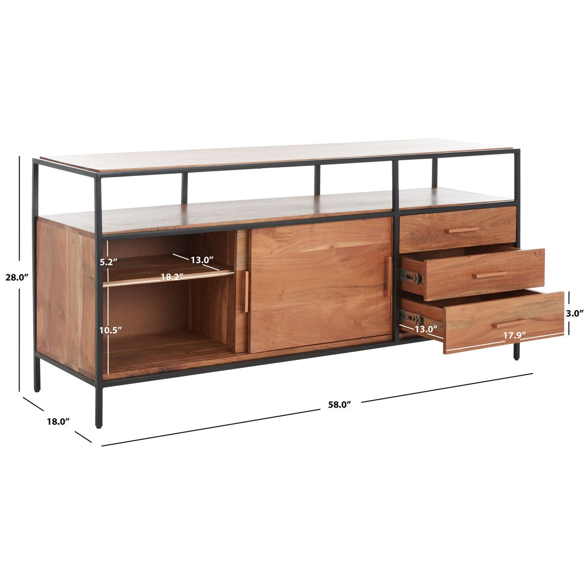 SAFAVIEH Couture Aoife Sliding Door Media Unit - 58Wx18Dx28H