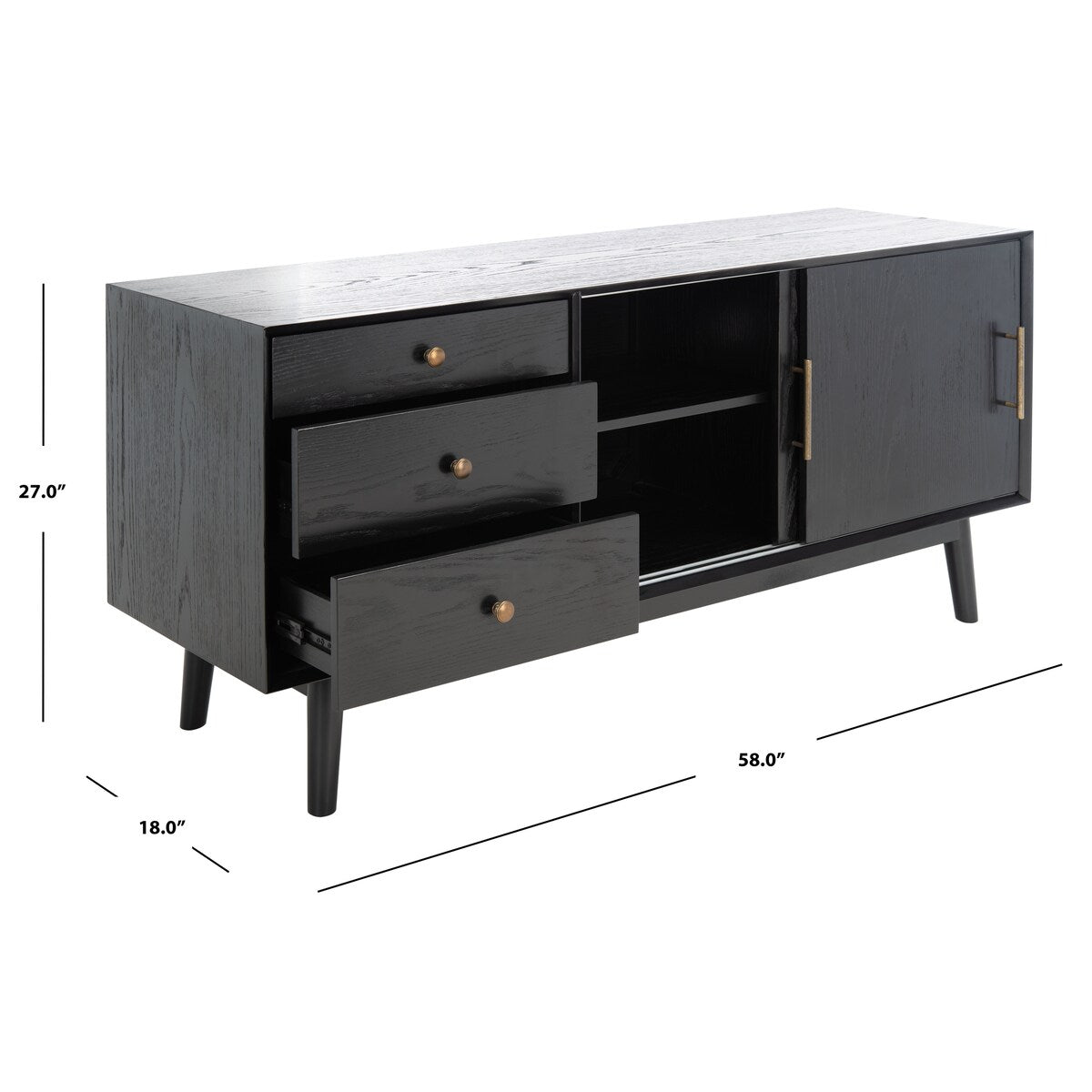 SAFAVIEH Couture Astghik Mid-Century 58-inch Storage TV Media Stand - 58 In W x 18 In D x 27 In H - 58Wx18Dx27H