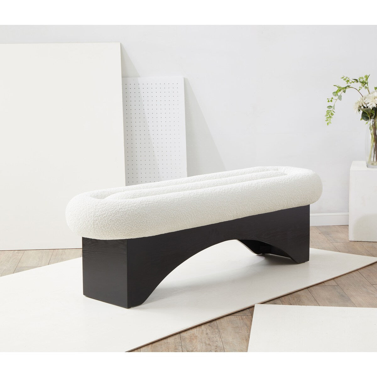 SAFAVIEH Couture Carsen Boucle And Wood Bench - 59Wx18Dx18H