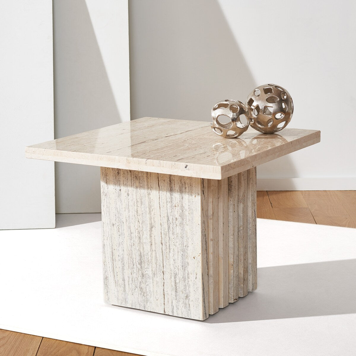 SAFAVIEH Couture Eftenia Tall Square Marble Accent Table - 21 In W x 21 In D x 16 In H - 21Wx21Dx16H