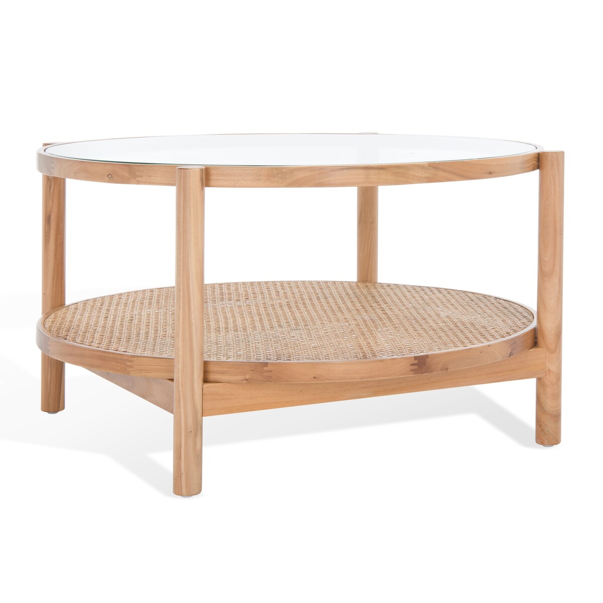 SAFAVIEH Couture Falak 2-Tier Rattan/Glass Coffee Table - 35 In. W x 35 In. D x 18 In. H - 35Wx35Dx18H