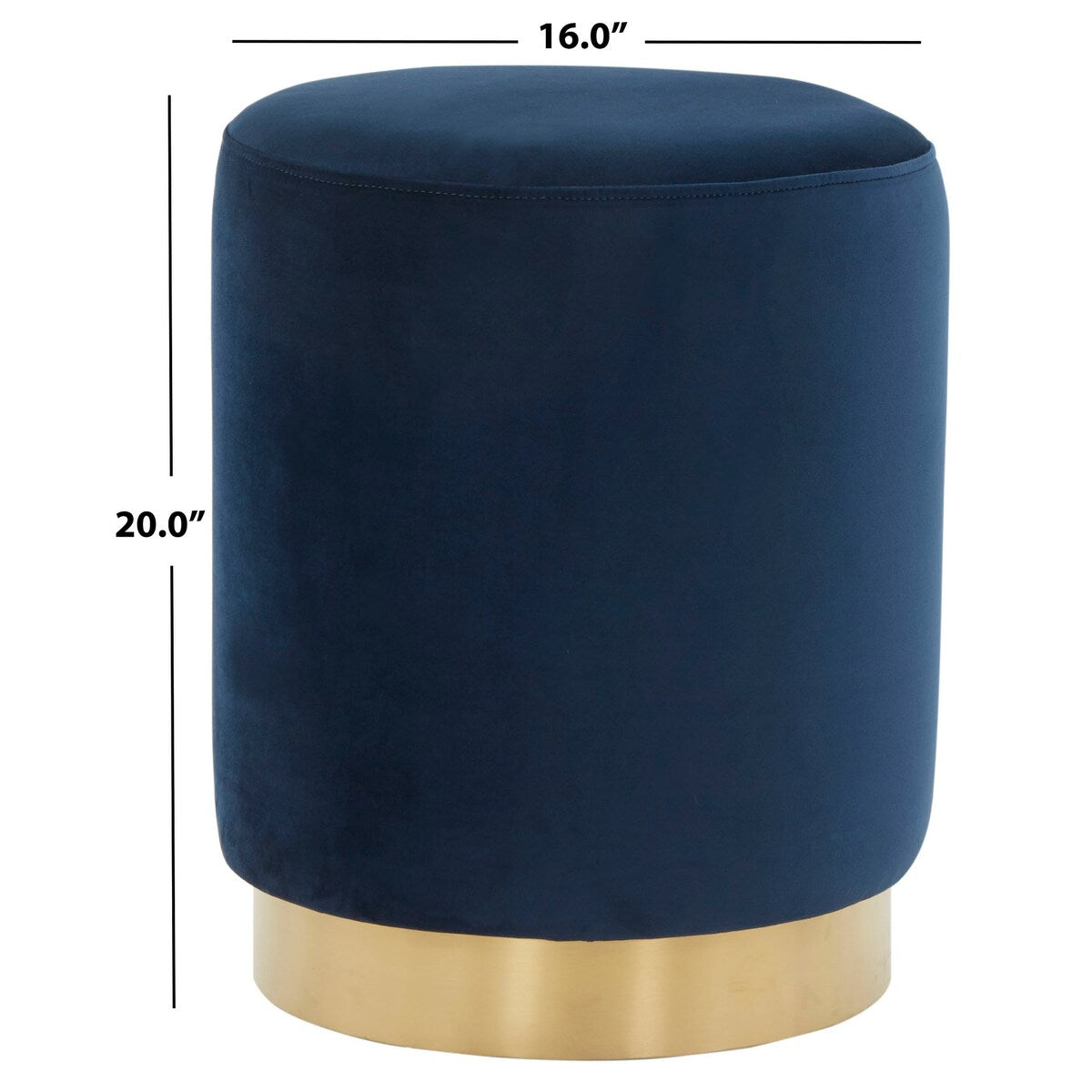 SAFAVIEH Couture Fanka Velvet Ottoman with Brass Base- Navy / Brass