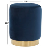 SAFAVIEH Couture Fanka Velvet Ottoman with Brass Base- Navy / Brass