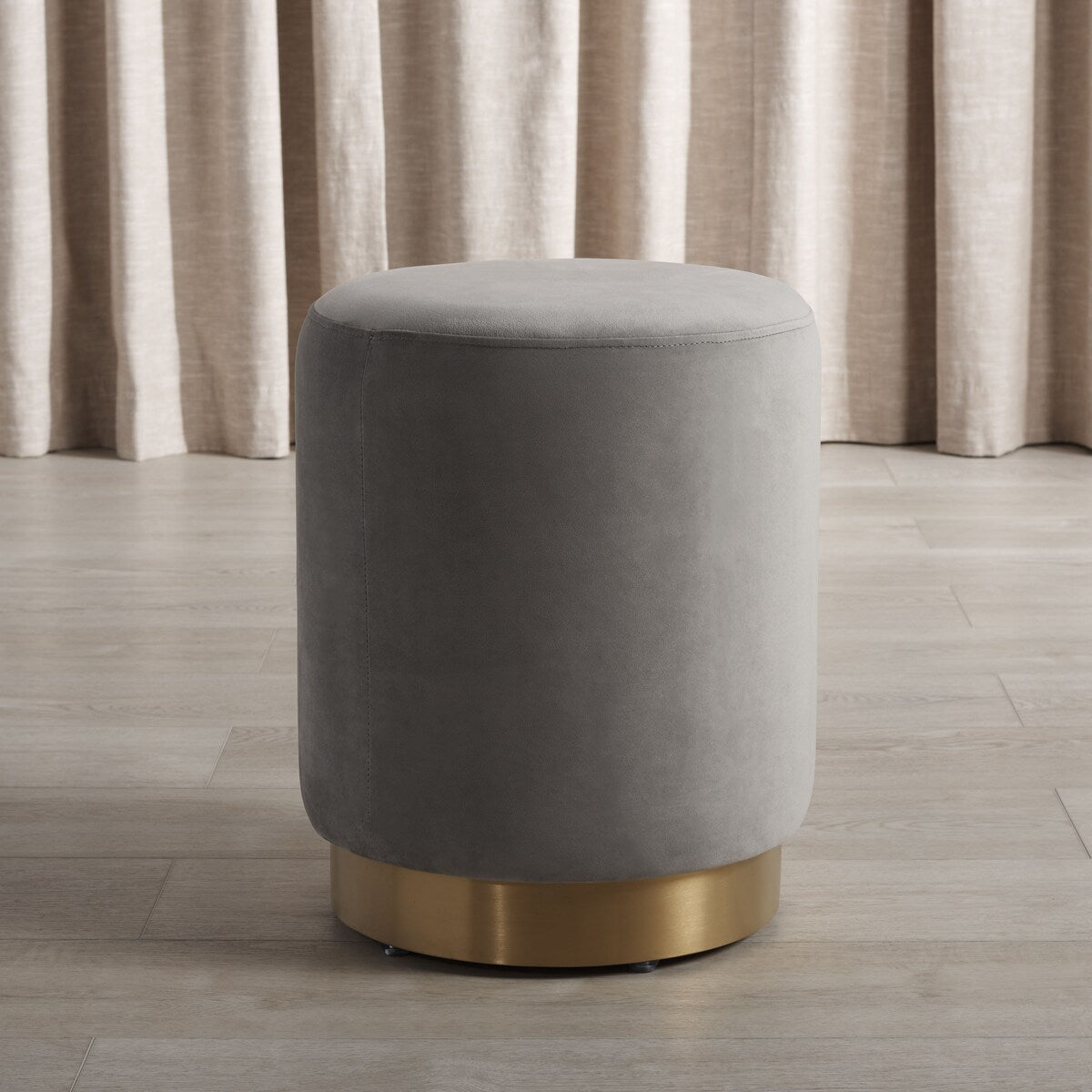 SAFAVIEH Couture Fanka Velvet Ottoman with Brass Base- Navy / Brass