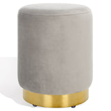 SAFAVIEH Couture Fanka Velvet Ottoman with Brass Base- Navy / Brass