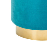 SAFAVIEH Couture Fanka Velvet Ottoman with Brass Base- Navy / Brass