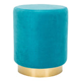 SAFAVIEH Couture Fanka Velvet Ottoman with Brass Base- Navy / Brass