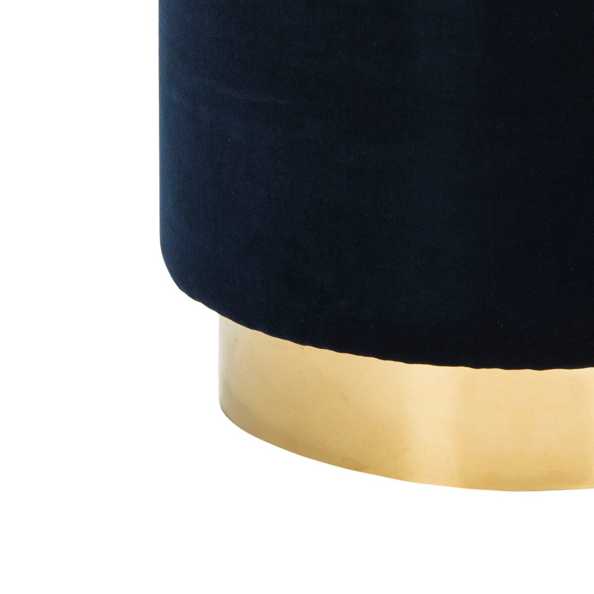 SAFAVIEH Couture Fanka Velvet Ottoman with Brass Base- Navy / Brass