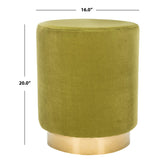 SAFAVIEH Couture Fanka Velvet Ottoman with Brass Base- Navy / Brass