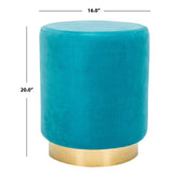 SAFAVIEH Couture Fanka Velvet Ottoman with Brass Base- Navy / Brass