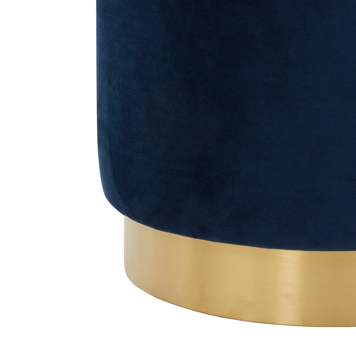 SAFAVIEH Couture Fanka Velvet Ottoman with Brass Base- Navy / Brass