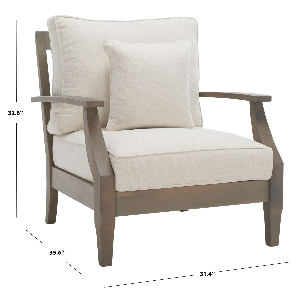 SAFAVIEH Couture Freida Wood Patio Arm Chair - 31.4" W x 35.6" L x 32.6" H - 31W x 36D x 33H