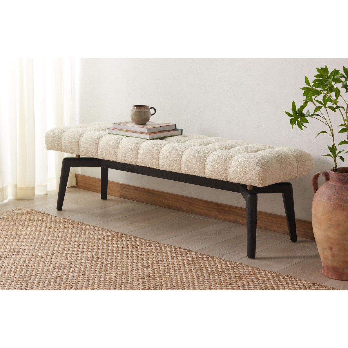 SAFAVIEH Couture Gallagher Tufted Boucle Bench - 59Wx18Dx18H