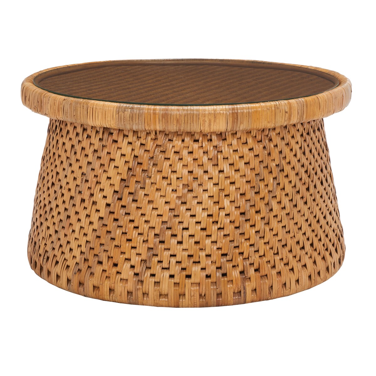 SAFAVIEH Couture Geziena Tropical Coastal Boho Rattan Round Coffee Table - 32 In. W x 32 In. D x 18 In. H - 32Wx32Dx18H