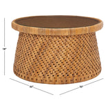 SAFAVIEH Couture Geziena Tropical Coastal Boho Rattan Round Coffee Table - 32 In. W x 32 In. D x 18 In. H - 32Wx32Dx18H