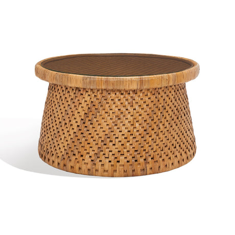 SAFAVIEH Couture Geziena Tropical Coastal Boho Rattan Round Coffee Table - 32 In. W x 32 In. D x 18 In. H - 32Wx32Dx18H