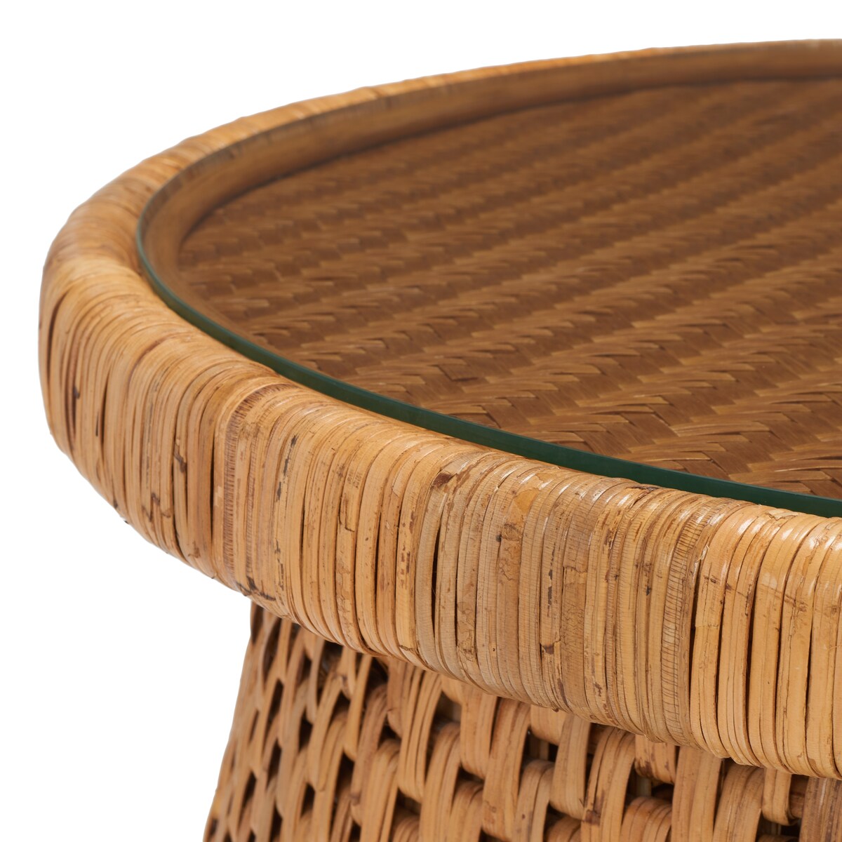 SAFAVIEH Couture Geziena Tropical Coastal Boho Rattan Round Coffee Table - 32 In. W x 32 In. D x 18 In. H - 32Wx32Dx18H