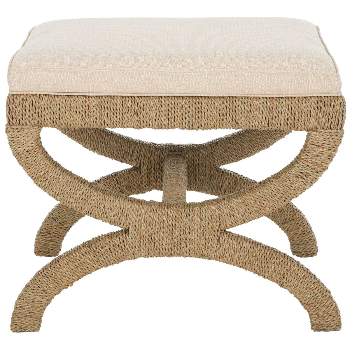 SAFAVIEH Couture Gunda Beige Woven Sea Grass Ottoman