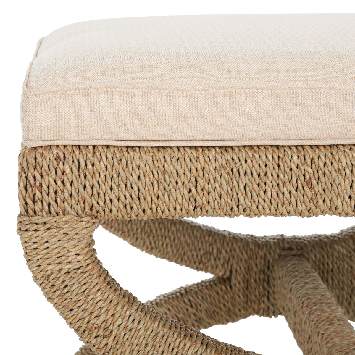 SAFAVIEH Couture Gunda Beige Woven Sea Grass Ottoman