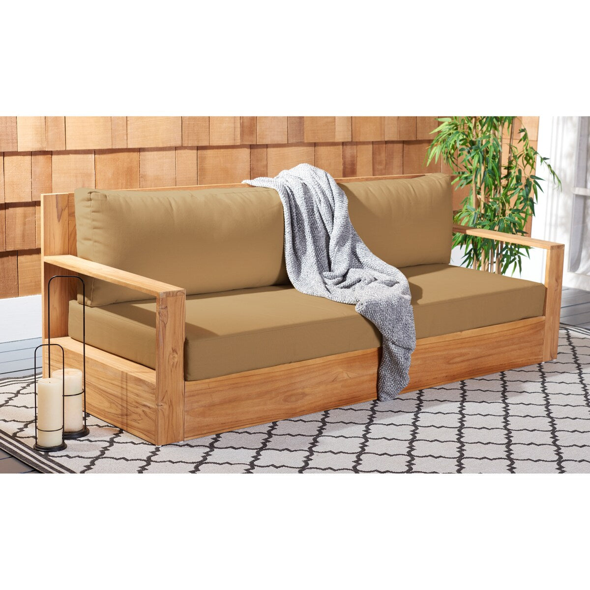 SAFAVIEH Couture Kauai Brazil Teak Patio Sofa - 80Wx30Dx28H